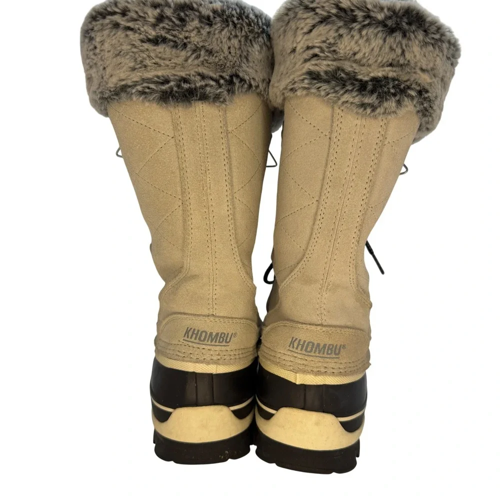Khombu Emily Womens Tan Black Faux Fur Quilted Winter Snow Duck Boots Size 9M